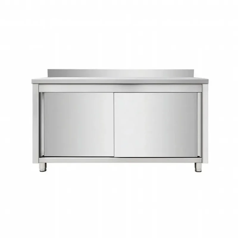 Meuble bas en inox portes coulissante avec dosseret 1500x600x850+100mm Soldes