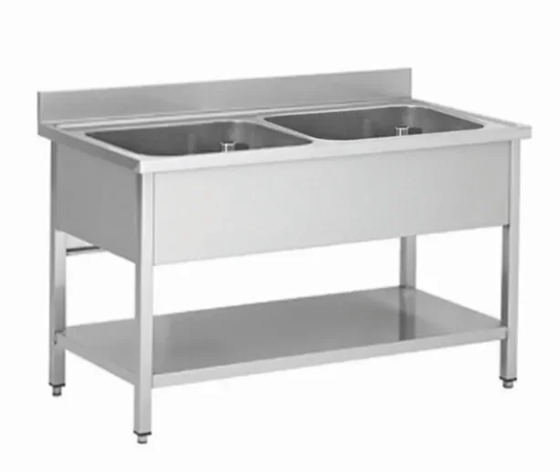 Plonge professionnel en inox 2 bacs au centre 1200x600x850+100mm Nouvelle Collection