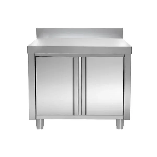 Meuble bas table de travail inox adossée avec portes battantes 1000x600x900 Quantité Limitée