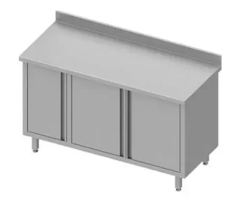 Marque Meuble bas table de travail inox adossée avec 3 portes battantes 1500x700x900