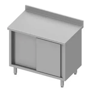 Meuble bas table de travail inox adossée avec porte coulissante 1800x600x900 Must-Have