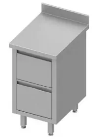 Meuble bas table de travail inox adossée avec deux tiroirs 455x600x900 Vente Flash