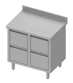 Populaire Meuble bas table de travail inox adossée avec quatre tiroirs 840x800x900