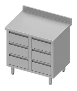Meuble bas table de travail inox adossée avec six tiroirs 840x600x900 Populaire