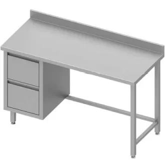 Dernière Chance Table de travail inox adossée avec deux tiroirsà gauche sans étagère 1000x600x900