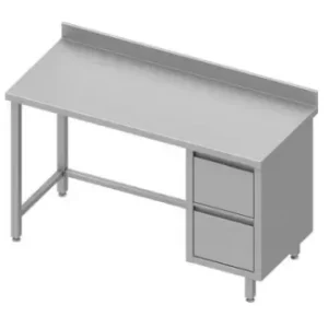 Table de travail inox adossée avec deux tiroirsà droite sans étagère 1400x700x900 Offre Du Jour