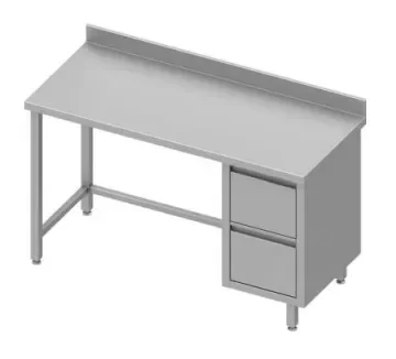 Table de travail inox adossée avec deux tiroirsà droite sans étagère 1500x800x900 Meilleur Choix