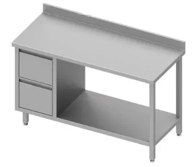 Table de travail inox adossée avec deux tiroirsà gauche avec étagère 1100x700x900 Dernière Chance