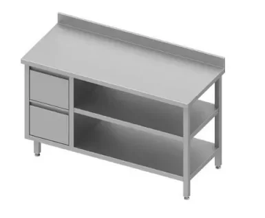 Prix Choc Table de travail inox adossée avec deux tiroirsà gauche et deux étagères 800x600x900