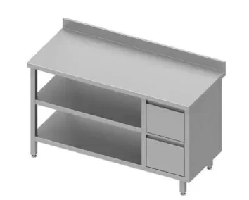 Achetez Aujourd’hui Table de travail inox adossée avec deux tiroirsà droite et deux étagères 900x600x900