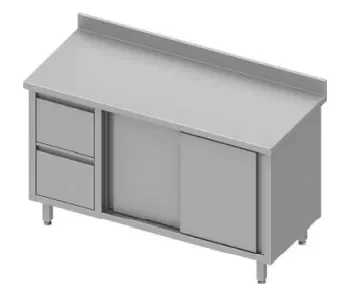 Meuble bas inox adossée avec deux tiroirsà gauche portes coulissantes 1200x600x900 Authentique