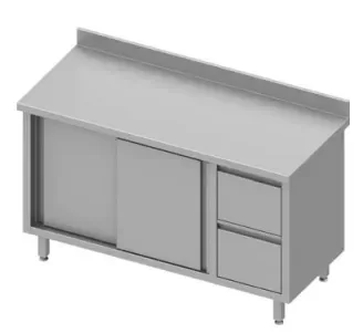 Prix Bas Meuble bas inox adossée avec deux tiroirsà droite portes coulissantes 1800x700x900