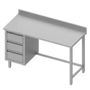 Vente Flash Table inox de travail adossée avec trois tiroirsà gauche sans étagère 900x600x900