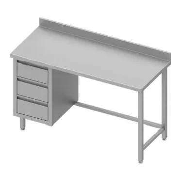 Table inox de travail adossée avec trois tiroirsà gauche sans étagère 900x700x900 Haute Qualité