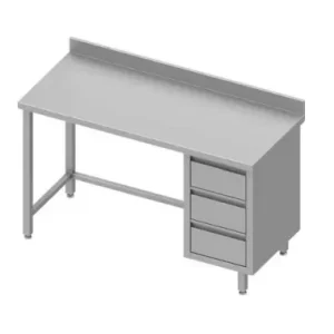 Vente Flash Table inox de travail adossée avec trois tiroirsà droite sans étagère 1800x800x900