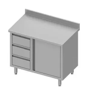 Meuble bas inox de travail adossée avec trois tiroirsà gauche portes battantes 900x800x900 Retour Gratuit