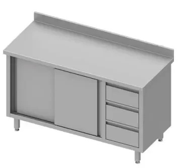Commander Vite Meuble bas de rangement inox adossée avec trois tiroirsà droite portes coulissantes 1500x800x900
