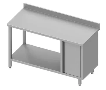 Table de travail inox adossée avec placardà droite et étagère 1100x700x900 Vente Directe