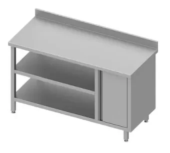 Achetez Aujourd’hui Table de travail inox adossée avec placardà droite et deux étagères 1600x800x900