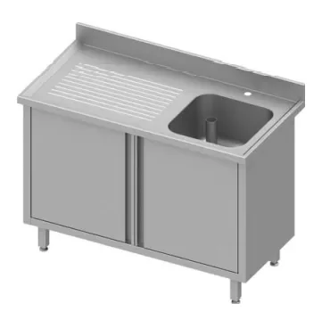 Plonge inox adossée avec 1 bacà droite sur armoire portes battantes 1500x700x900 Offre Spéciale