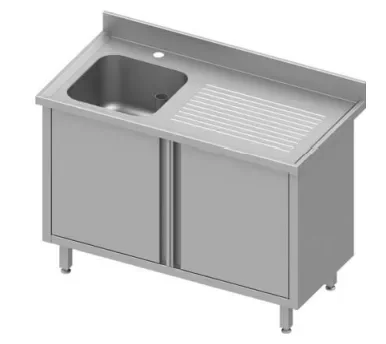 Acheter En Ligne Plonge sur armoire inox adossée avec 1 bacà gauche portes battantes 1000x600x900