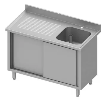Plonge sur armoire inox adossée avec 1 bacà droite portes coulissantes 1200x700x900 Prix Promo
