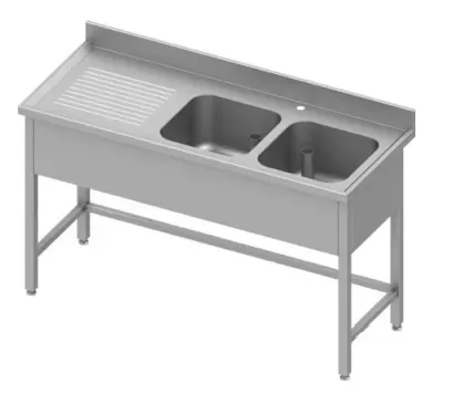 Acheter En Ligne Plonge inox renforcé adossée avec 2 bacsà droite sans étagère 1700x700x900