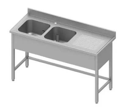 Plonge inox renforcé adossée avec 2 bacsà gauche sans étagère 1600x600x900 Vente Directe