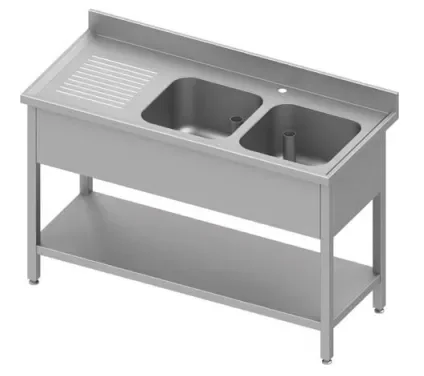 Vente Flash Plonge inox adossée avec 2 bacsà droite avec étagère 1800x600x900 à monter
