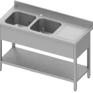 Vente Flash Plonge inox adossée avec 2 bacsà gauche avec étagère 1400x600x900 à monter