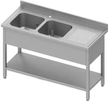 Authentique Plonge inox adossée avec 2 bacsà gauche avec étagère 1700x700x900 à monter