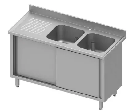 Solde Plonge inox avec 2 bacsà droite sur armoire portes coulissantes 1400x700x900