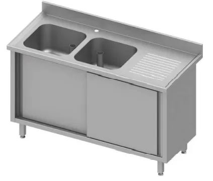 Plonge inox avec 2 bacsà gauche sur placard portes coulissantes 1700x700x900 Prix Cassé
