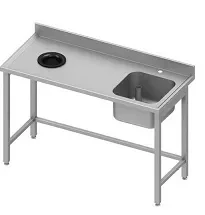 Plonge inox adossée avec 1 bacà droite sans étagère avec trou vide ordure 1200x700x900 soudée Expédié Aujourd’hui