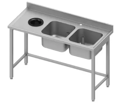 Plonge avec trou vide dechets inox 2 bacsà droite sans étagère1800x600x900 soudée Meilleur Choix