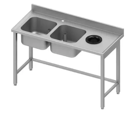 Super Prix Plonge avec trou vide dechets inox 2 bacsà gauche sans étagère1400x600x900 soudée