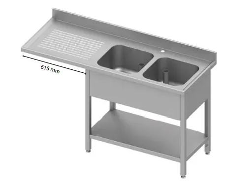Livraison Express Plonge inox 2 bacs avec passage lave-vaisselleà droite 1600x700x900
