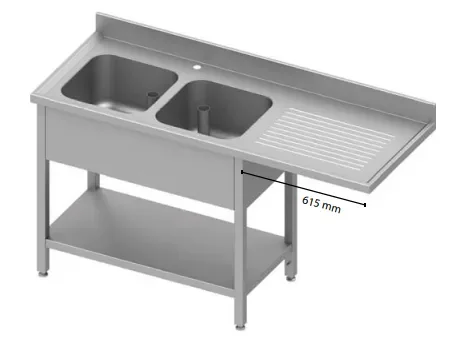 Plonge inox 2 bacs avec passage lave-vaisselleà gauche 1700x600x900 Meilleur Choix