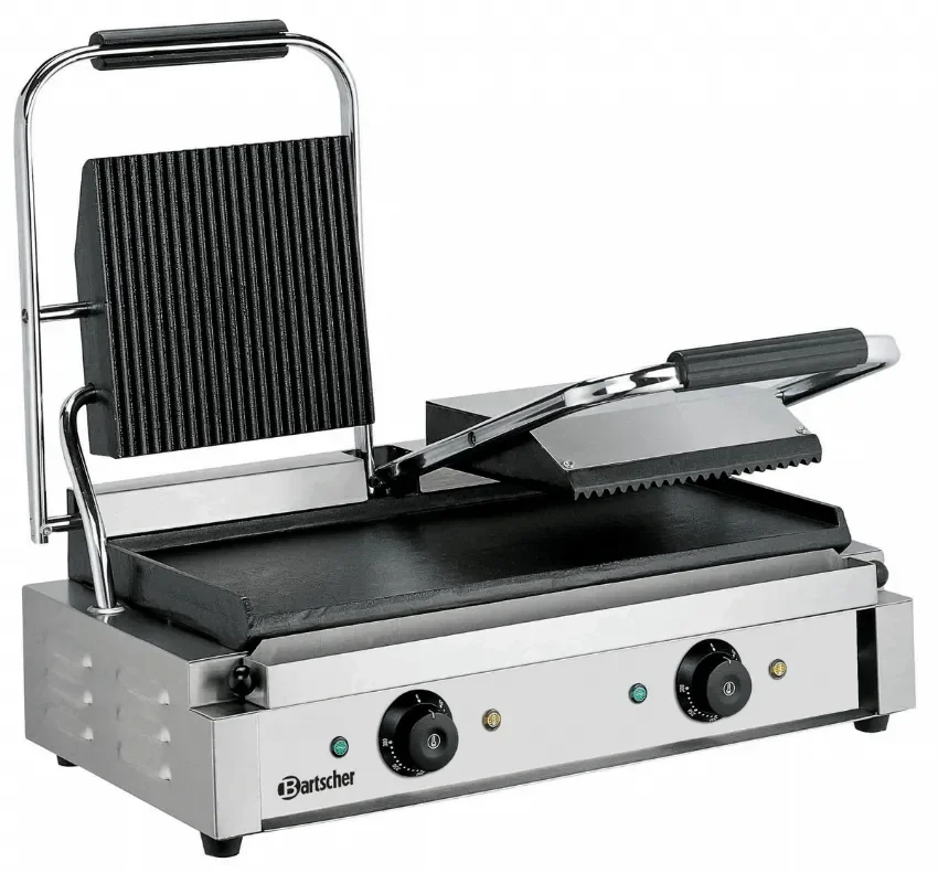 Double grill de contact électrique professionnel nervuré et lisse - 570x395x210 mm Vente Directe