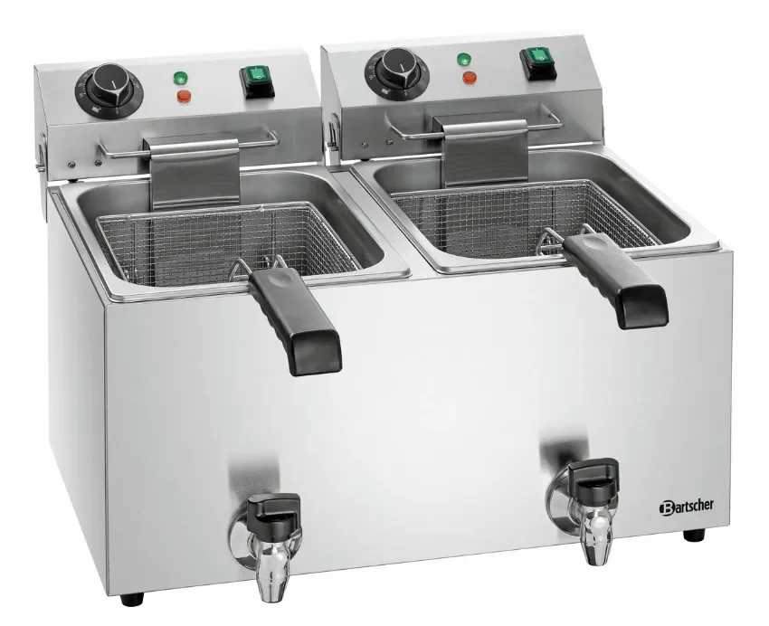 Offre Spéciale Friteuse électrique à poser 2x9 l avec robinet de vidange - 565x640x400 mm