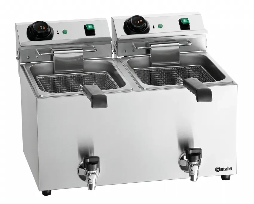 Vente Directe Friteuse électrique à poser numérique 2x9 l avec robinet de vidange - 570x640x410 mm