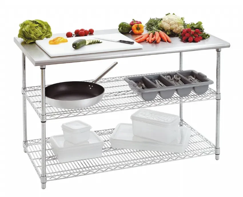 Expédition Rapide Table de travail en inox avec 2 tablettes - 1300x690x900 mm