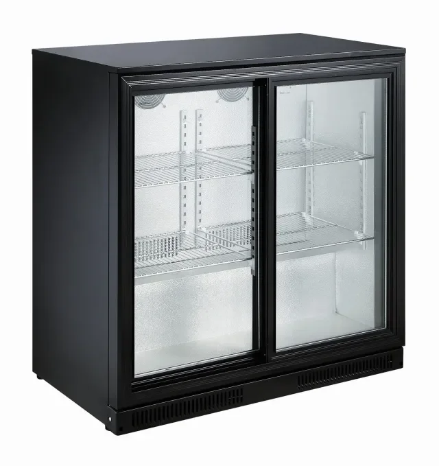 Frigo de bar noir avec 2 portes en verre coulissante - 900x500x900 mm Retour Gratuit