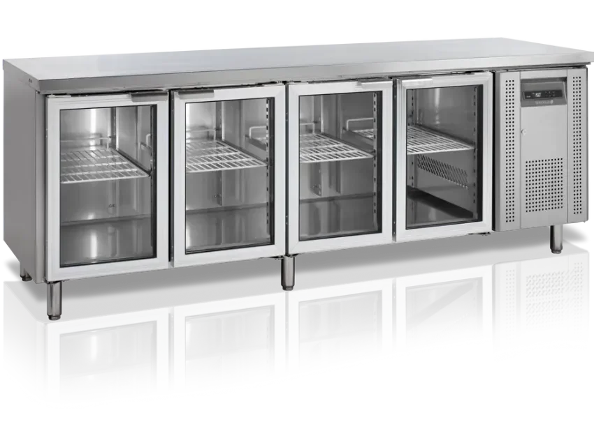 Refroidisseur de comptoir inox avec 4 portes vitrées 553 litres - 2230x700x880 mm Commander Vite