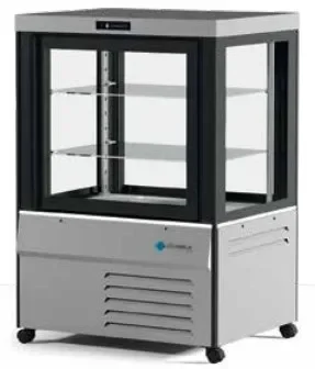Bon Marché Vitrine 4 faces vitrées positive couleur argent 270l - 890x720x1280 mm