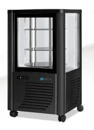 Soldes Vitrine réfrigérée positive panoramique rotative couleur noire 4 faces vitrées 230l