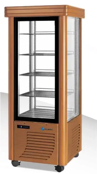 Vitrine réfrigérée positive panoramique couleur bois 4 faces vitrées 400l Remise