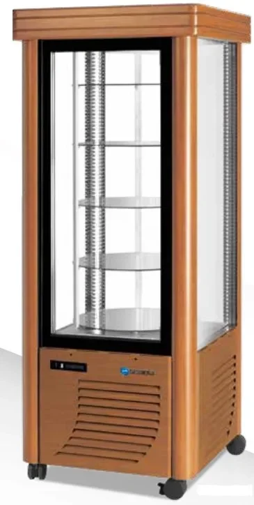 Nouvelle Collection Vitrine réfrigérée positive rotative panoramique couleur bois 4 faces vitrées 400l