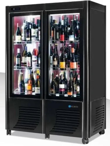 Prix Bas Cave à vins 2 portes vitrées noire +4/+15 °c - 1260x700x1840 mm