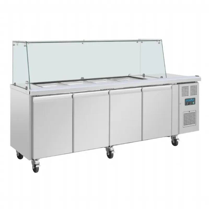 Offre Du Jour Comptoir à salade gn avec pare-haleine carré série u 4 portes 4xgn 1/1